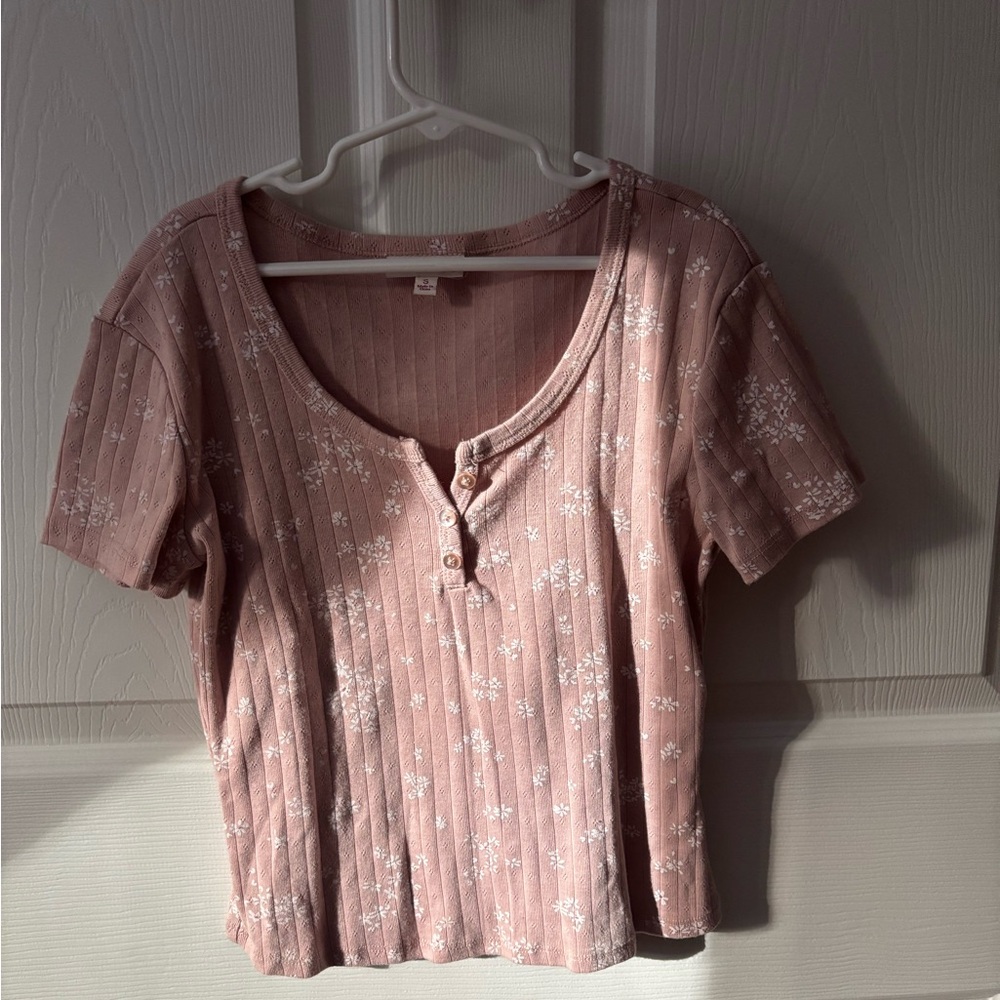 Pink Floral Short Sleeve Top